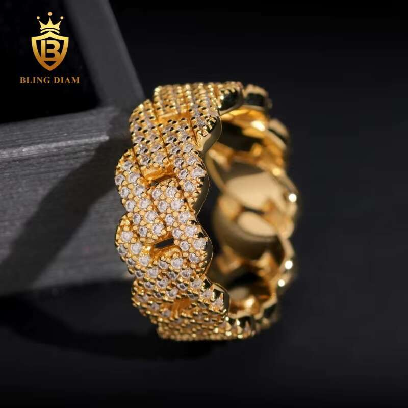 Hip-Hop Jewelry 925 Sterling Silver Gold Plated Vvs Moissanite Iced Out Pass Diamond Tester Rings for Men