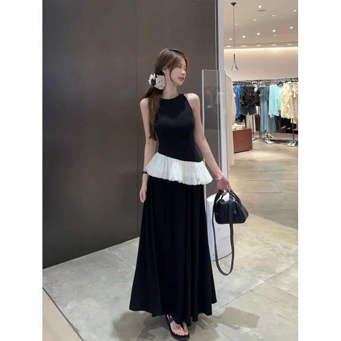 Summer Outfit Fashionable Elegant Design Patchwork Halter Neck Tank Top And Skirt Two-Piece Set For Women B5