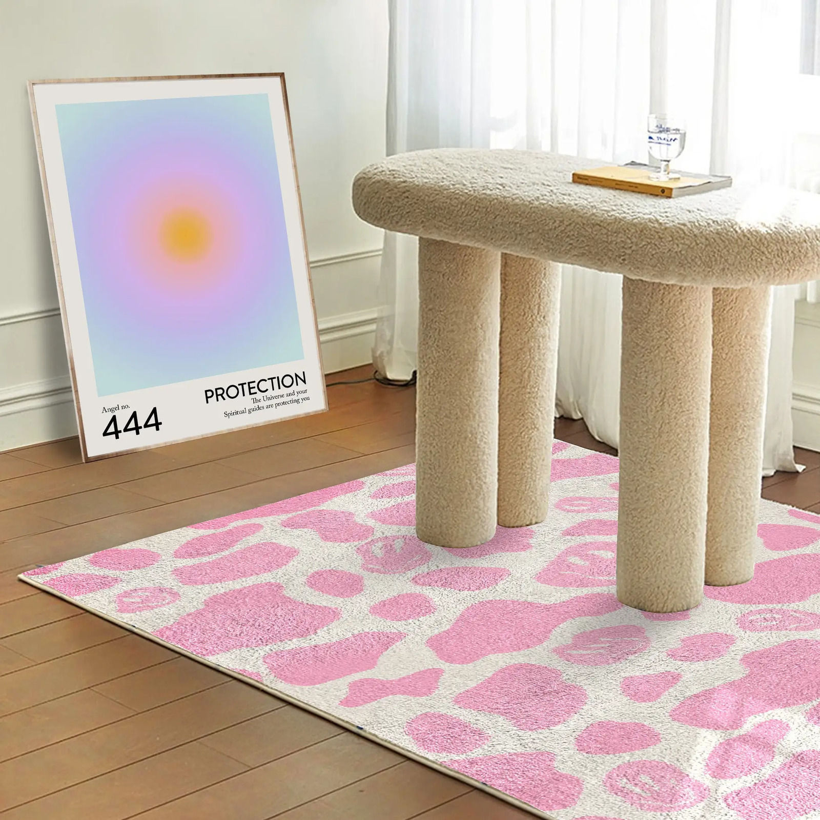 Pink Smile Cow Print Carpet Funky Danish Pastel Decor Rug Bedroom Living Room Modern Y2K Plush Trendy Accent Rug 250711