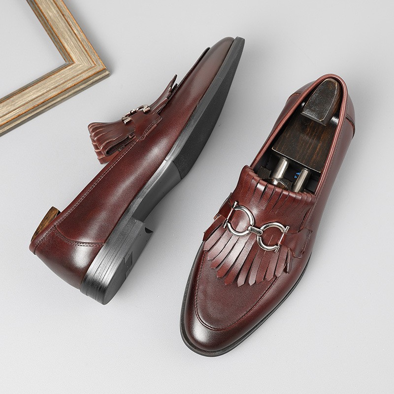 Business formal leather shoes men's high-end genuine leather tassel pointed suit shoes loafers men's shoes