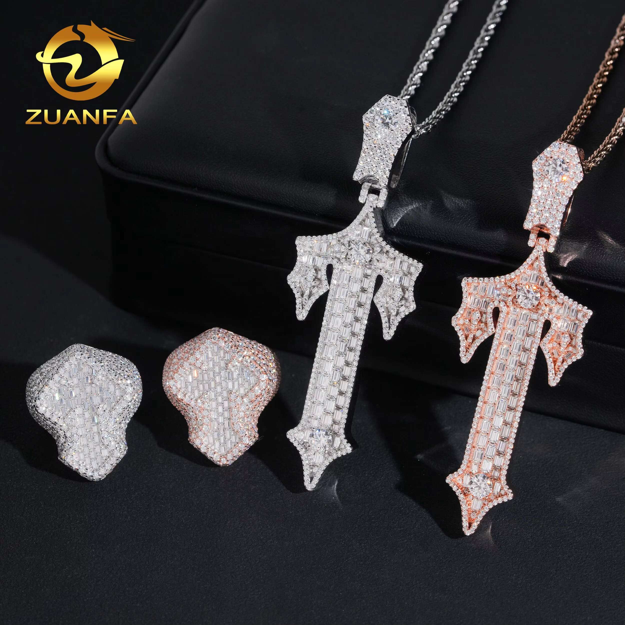 Pass Diamond Tester 925 Silver Fine Jewelry High Quality Hip Hop Cross Pendant Mens Moissanite Ring