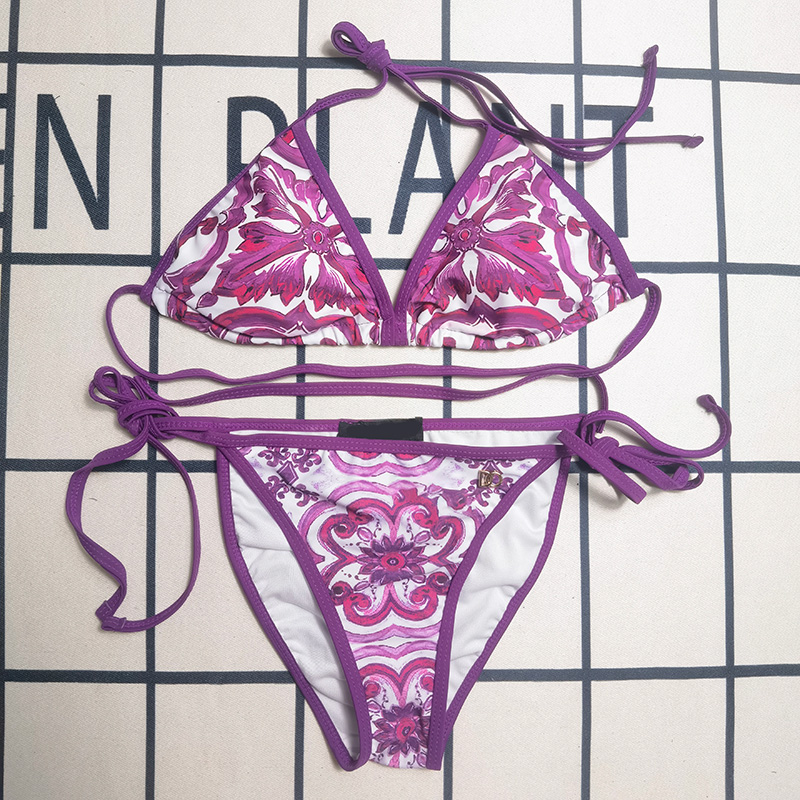 Luxury Printed Bikini Swimsuit Triangle Push Up Bra Briefs Set Women Beach Suit Monokini Summer Vacation Surfing Diving Swimwear