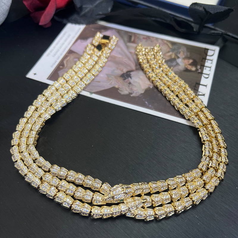 Three-Layer Snake Fine Jewelry Set High-End Snake Necklace Bracelet Earrings 250711