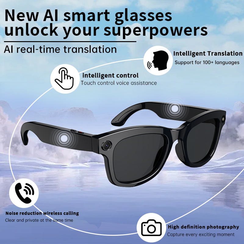 LIGE AI Smart Camera Glasses blue light glasses, remote shooting, magnetic charging, color-changing polarized sunglasses lenses, voice assistant Busin