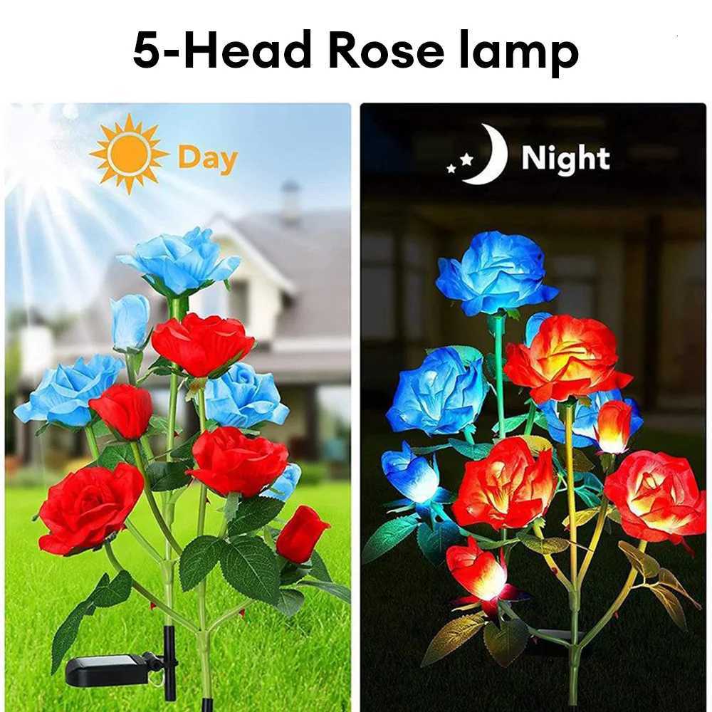 5 Heads Solar Lights Outdoor Decorative Solar Garden Lights Rose Flower Lawn Lamp for Yard Patio Garden Decor XJ250710