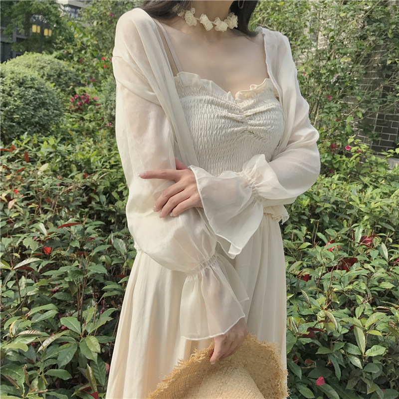 K1314 Sun protection clothing for women in summer, thin style, with suspender skirt, outer cover, short style, small shawl, chiffon cardigan top, coat