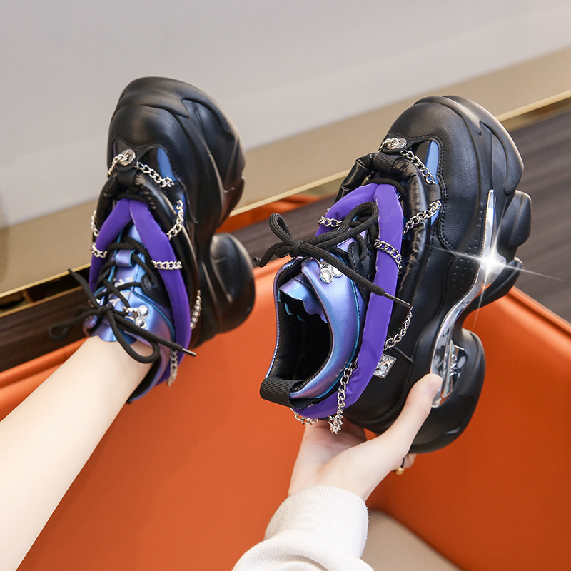 2025 Women's Chunky Sneakers New Designer High Top Platform Casual Shoes Females Spring 10CM Wedge Heels Sport Leather Shoes High Platform Sports