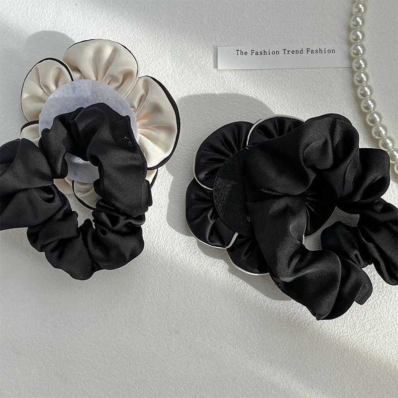 Fashion Camellia Flower Headband Hair Accessories for Women Retro Elegant Fabric Ponytail High Stretch Hair Ties Girls Headwear Y250711