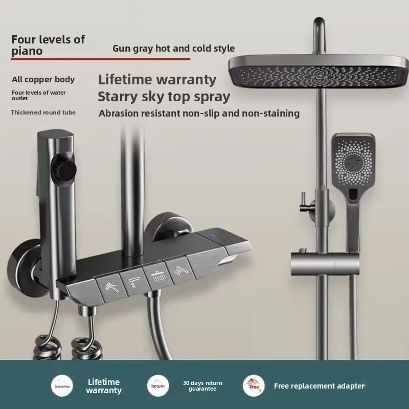 Copper Body Set Household Shower Head Thermostatic Bathroom Adjustable Piano Key