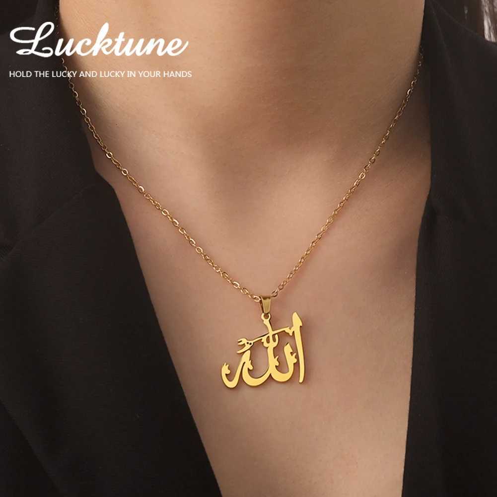 Lucktune Arabic God Allah Pendant Necklace Stainless Steel Islamic Muslim Choker Chain Necklace for Women and Men Classic Jewelry Gift W250710