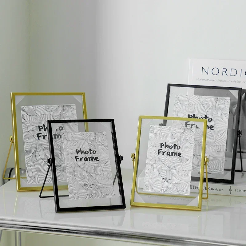 Nordic Metal Frame Gold Black Rectangle Glass Pictures Frames Modern Poster Photo Stand Commemorative Gift Tabletop Decor H260306