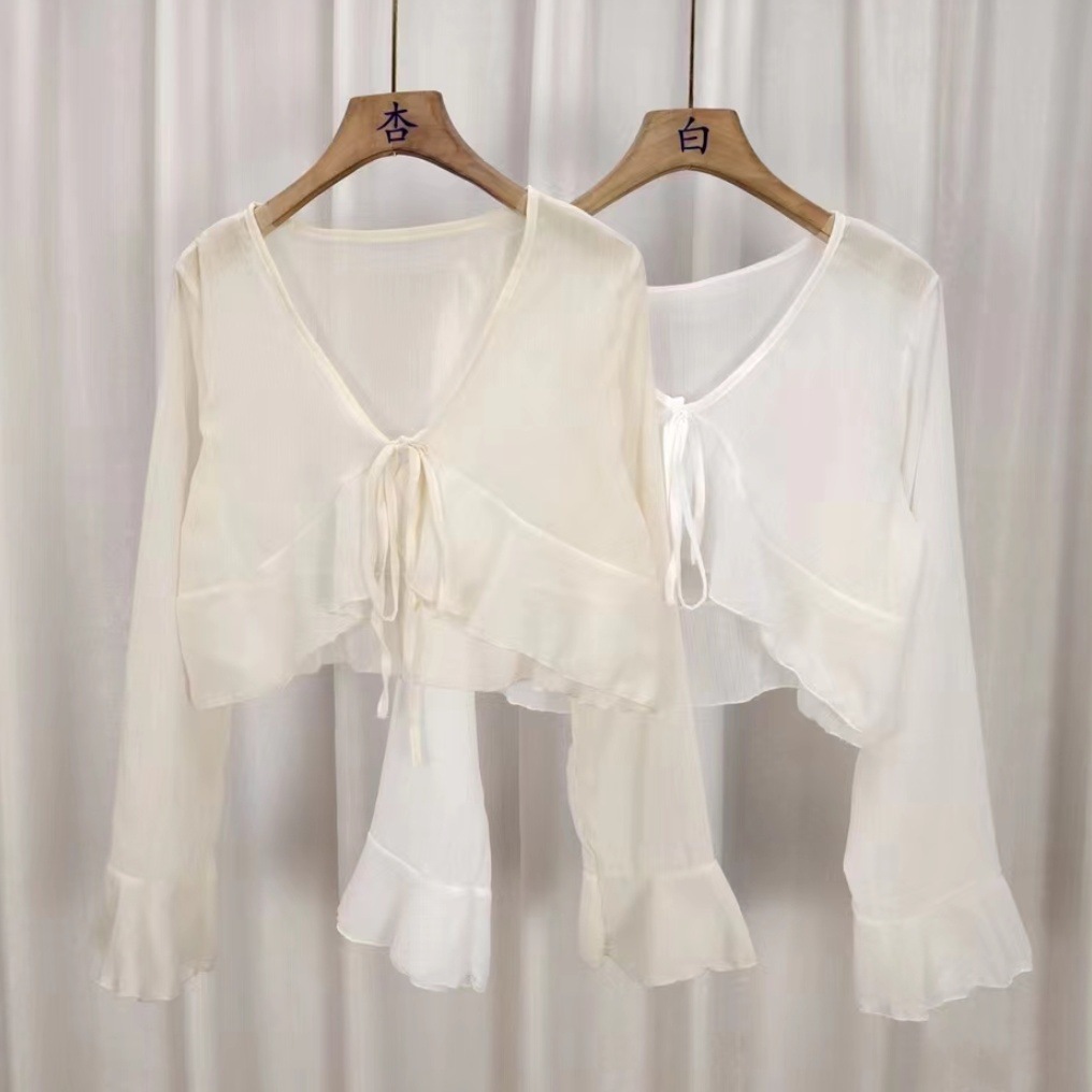 K1315 Ruffled chiffon sun protection clothing for women in summer with suspender skirt and small shawl breathable short cardigan jacket