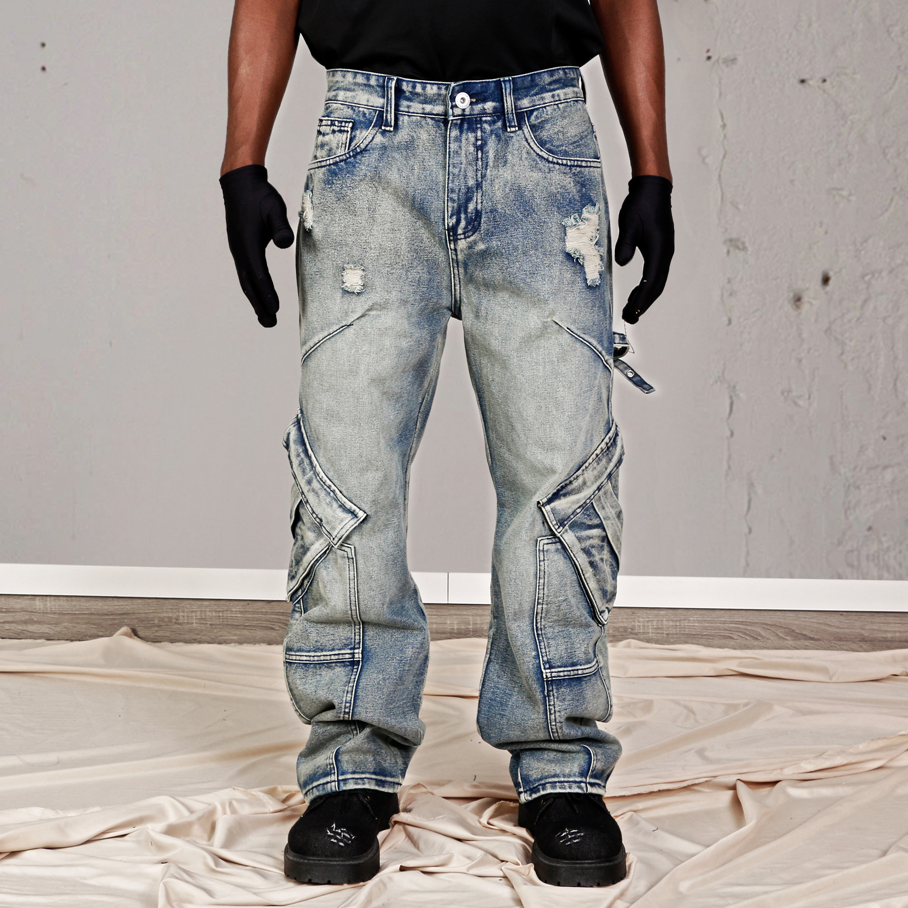 Retro Y2K Streetwear Men's Jeans Flame Skull Pattern Design Gothic Hip-Hop High Street Casual Fashionable Wide Leg pants