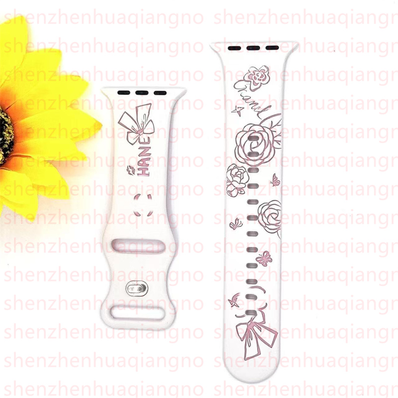 Designer Flower Engraved for Apple iwatch 10 9 8 7 5 6 SE Ultra 2 Series Band 46mm 42 mm 49mm 38mm 40mm 44mm 41mm 45mm Liquid Silicone Watch Strap Wri