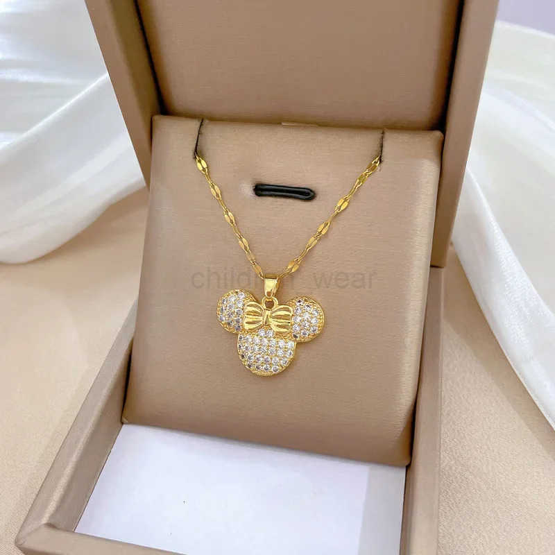 Disney Luxurious Crystal Hello Kitty Mickey Minnie Necklace Shine Women Choker Clavicle Necklace Cartoon Anime Jewelry Accessories W20250711