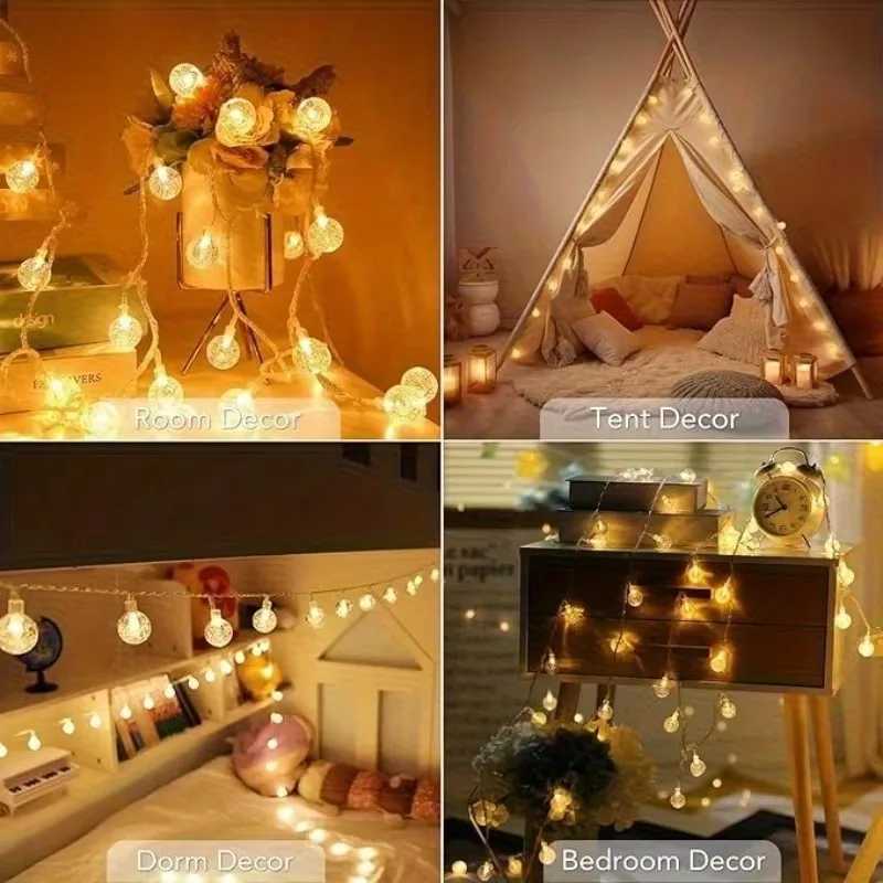 10/20/40LED USB/Battery Operated Ball String Lights Outdoor LED Crystal Globe Lights Waterproof Festoon Fairy Light for Garden XJ250710