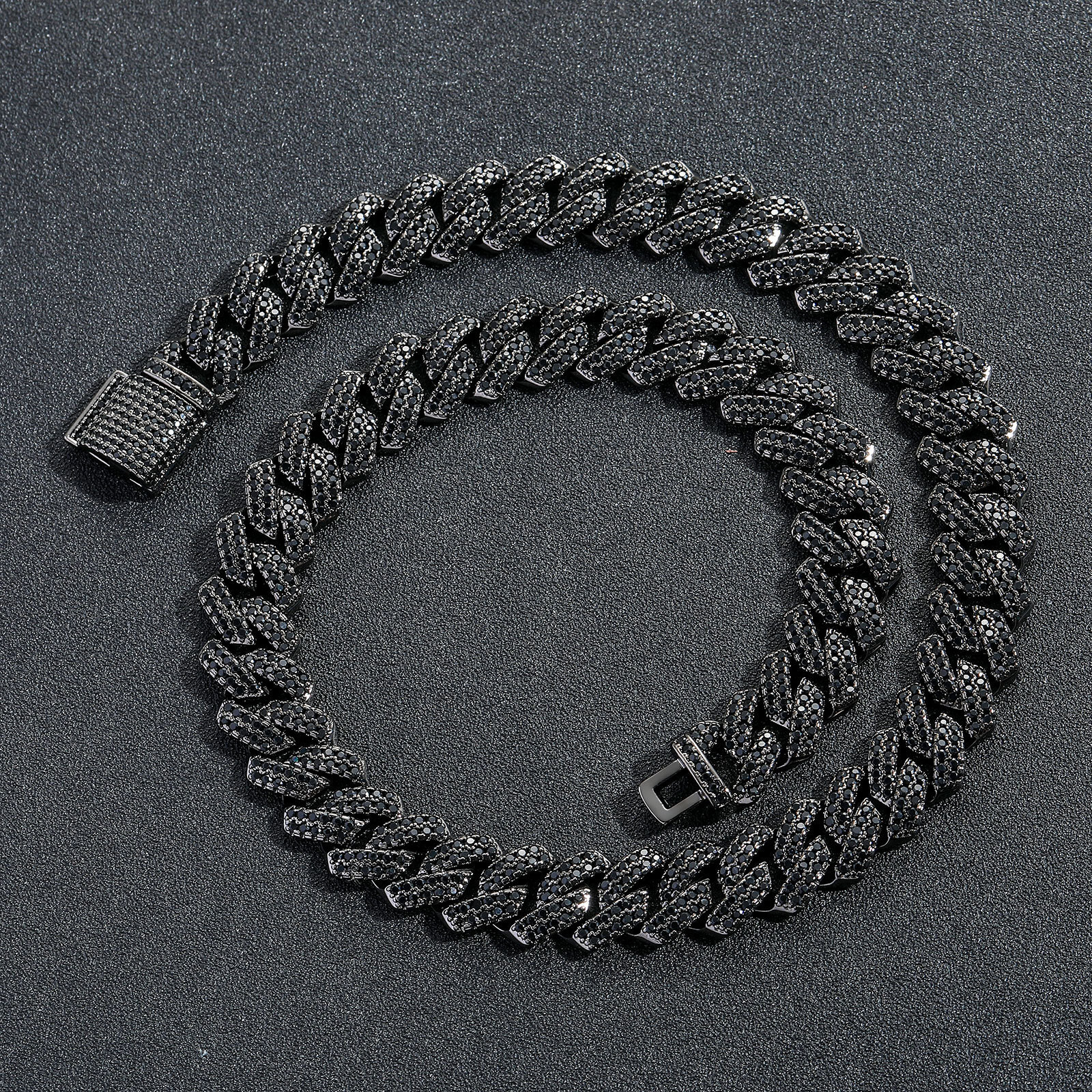 Black Zircon 10-13-15-20mm Dia Cuban Chain Trendy Brand Personality Hip Hop Necklace