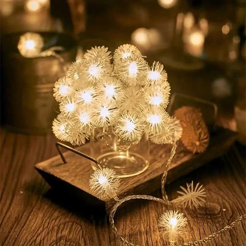 1PC 1.5M/3M/6M LED Dandelion Fur Balls String Lights With Battery Box Tree Room Decoration XJ250710