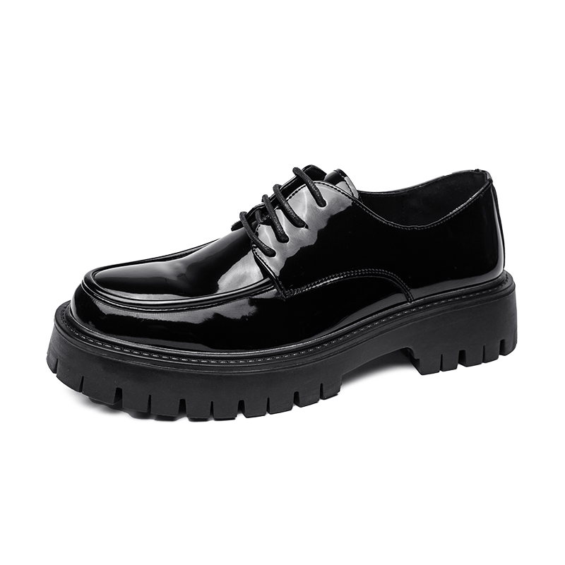21289- New tassel thick soled high rise leather shoes Korean version glossy business men's fashionable big toe shoes barber leather shoes