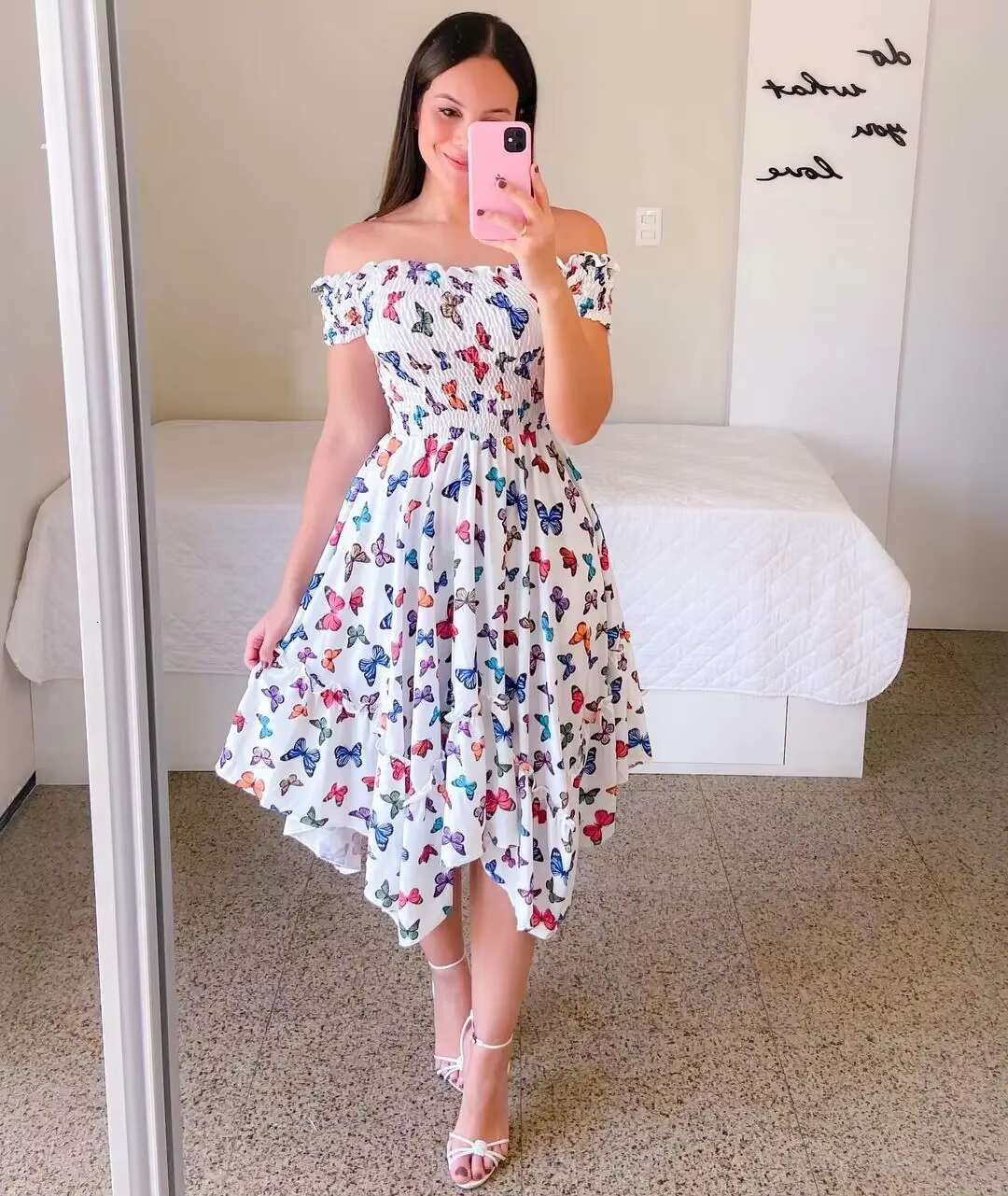 Dresses Summer Ladies Sexy Off Shoulder Flower Print Elegant Short Sleeve Elastic Irregular Casual Dress Vestido De Mujer dongdumaoyi