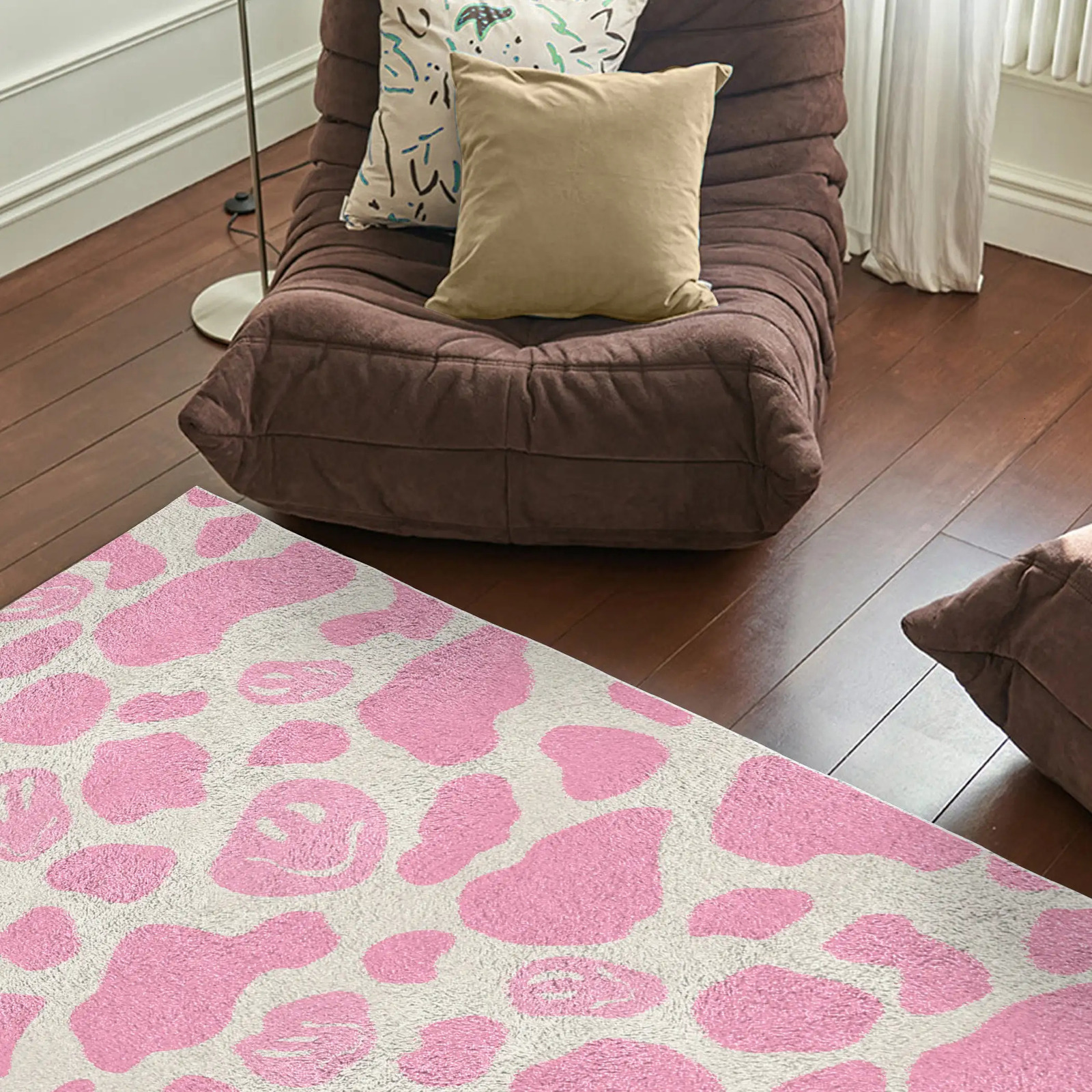 Pink Smile Cow Print Carpet Funky Danish Pastel Decor Rug Bedroom Living Room Modern Y2K Plush Trendy Accent Rug 250711