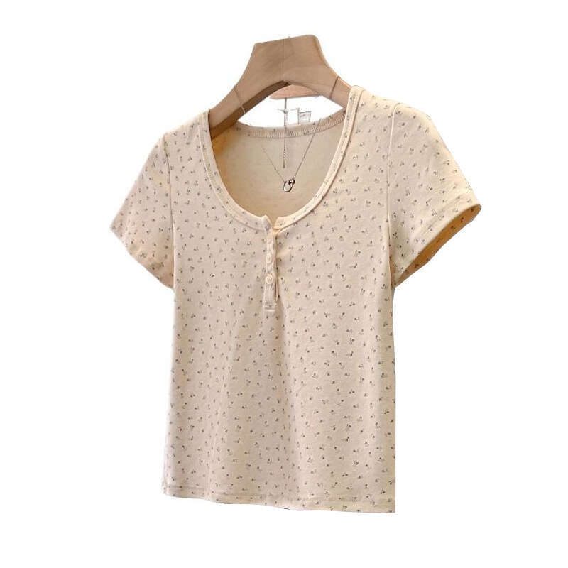 French Fresh U-Neck Floral Off-Shoulder Sleeve T-Shirt For Women Summer BM Style Short Slim Fit Sweet Spicy Girl Top B5
