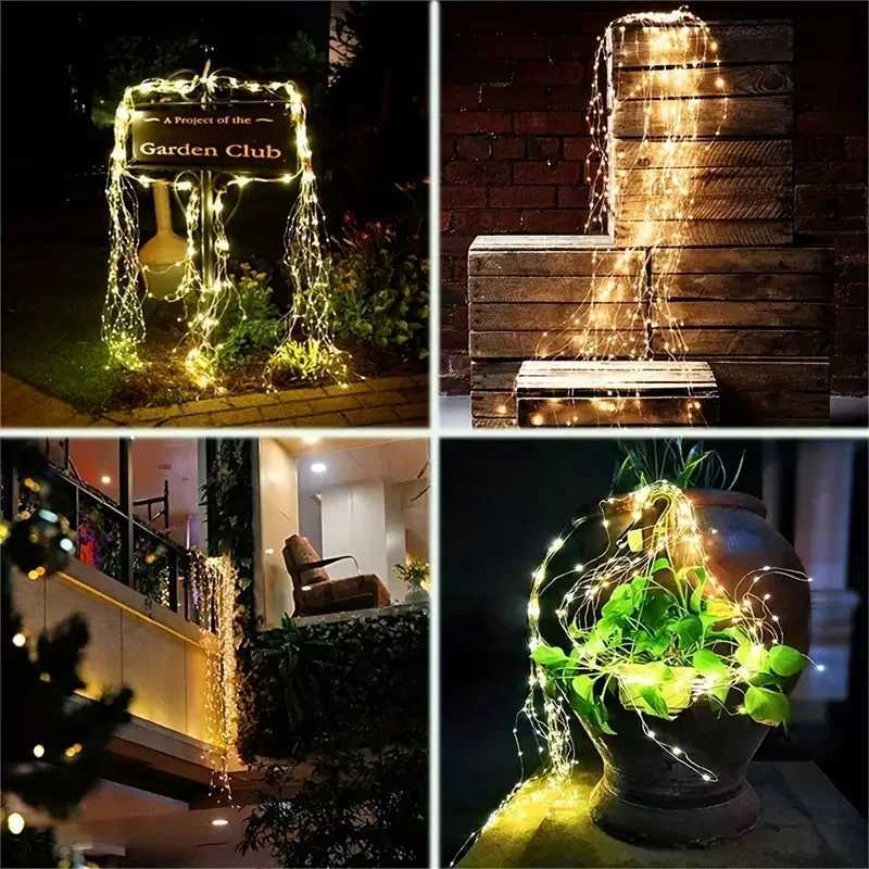 1 Piece LED Copper Wire Fairy Lights String Vine Chandelier String Waterfall Holiday Curtain Lights Garden Christmas Party Decor XJ250710
