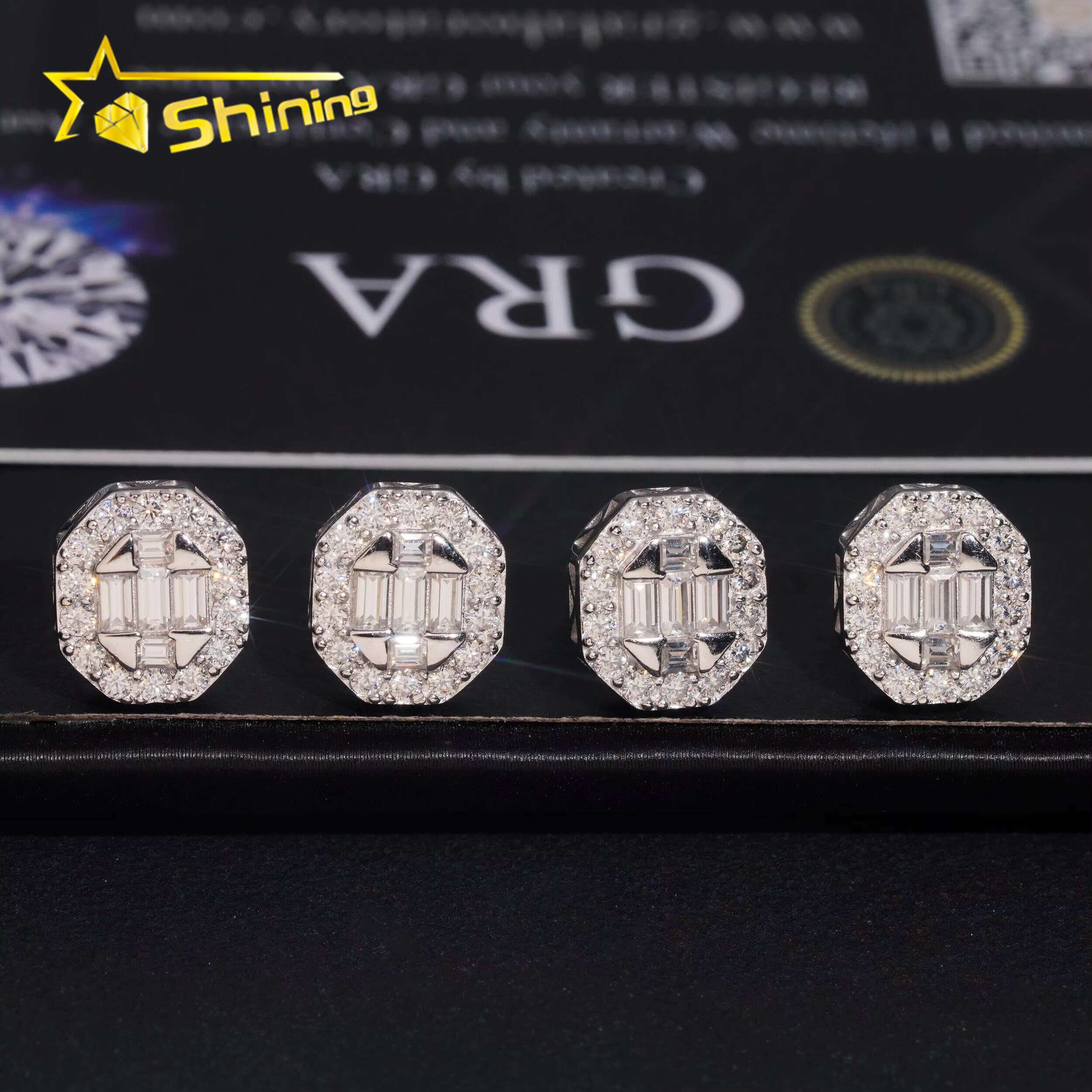 Fast Shipping Hip Hop Jewelry 925 Sterling Silver Diamond Hip Hop Baguette Moissanite Earring VVS Moissanite Stud Earrings