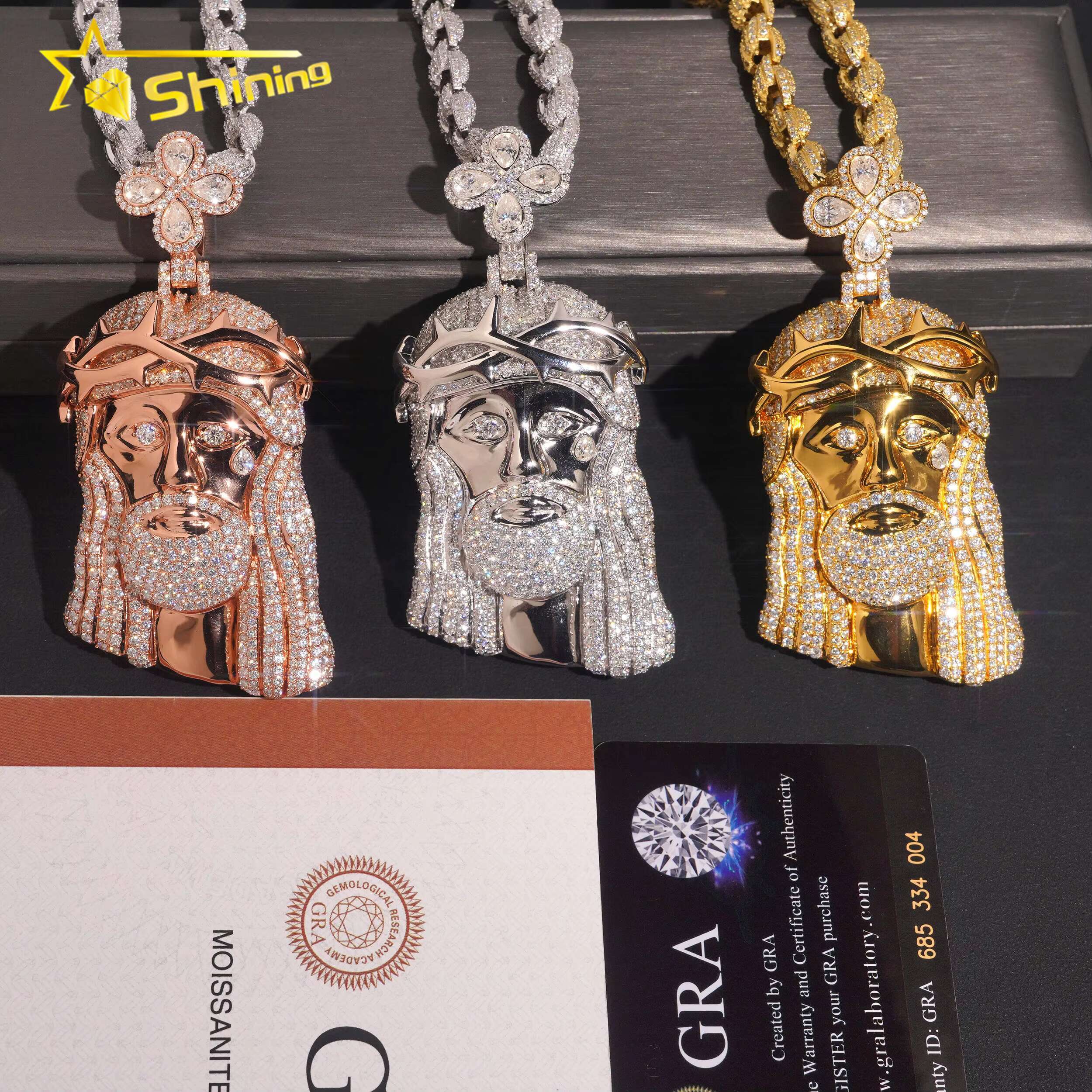 GRA CERTIFIED New Arrival 925 Sterling Silver Gold Plating Hip Hop Jewelry VVS Moissanite Iced Out Jesus Pendant Necklace