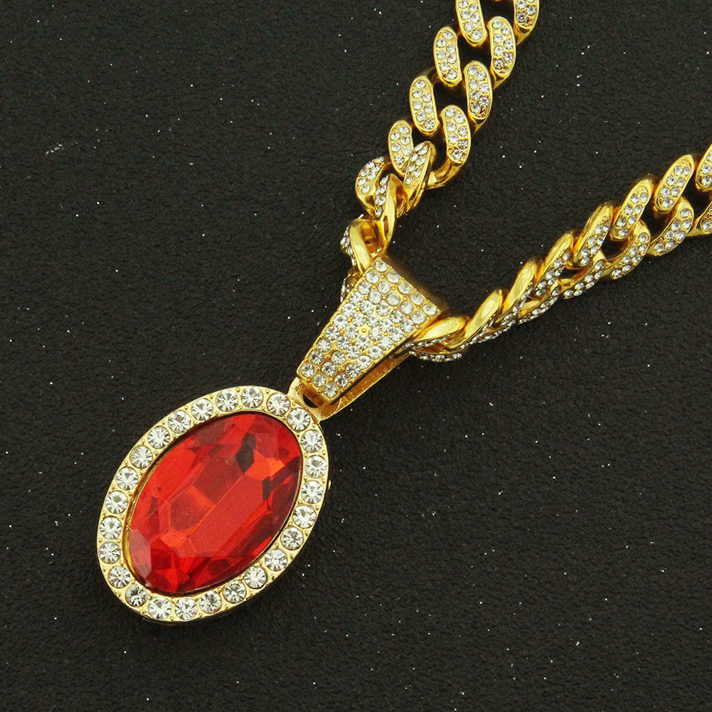 Luxury Jewelry Designer Jewelry European And American Hot-selling Ruby Oval Pendant Large Buckle Chain Necklace Men's Hip-hop Street Dance Access