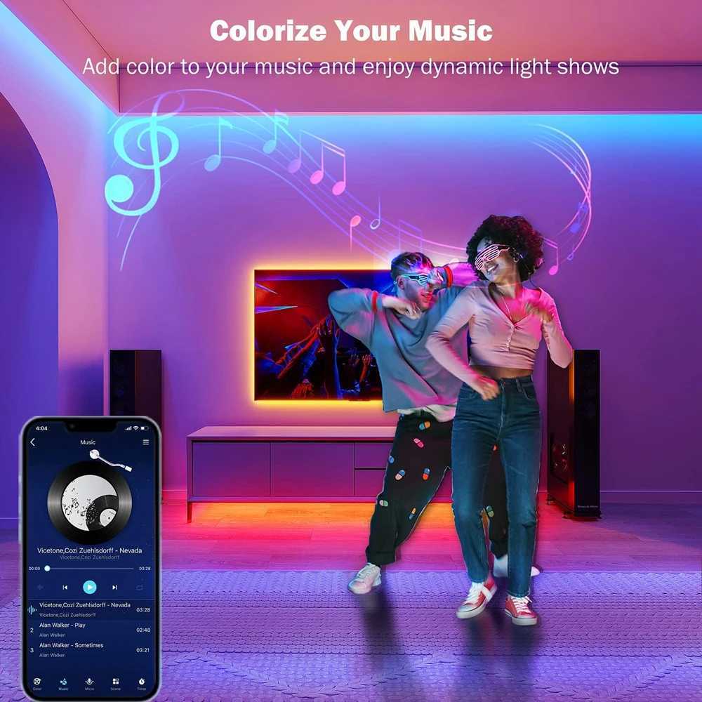 Led Lights for Bedroom 5050 RGB Strip Music Sync Color Changing With Remote and App Control Strips Room Home TV Party DecorationXJ250710