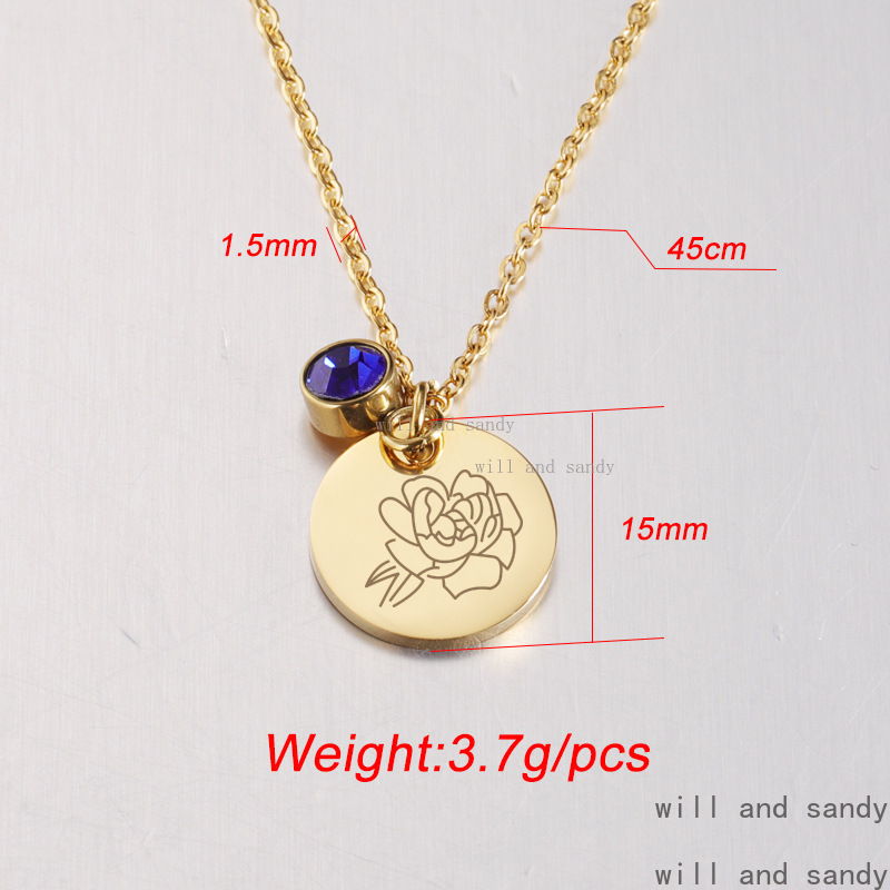 18k Gold Birthday Necklace 12 Months Flower Patter Diamond Cubic Zirconia Birthstone Necklace Penant Gold Chain Woman Girls Birthday Gift Designer Jew