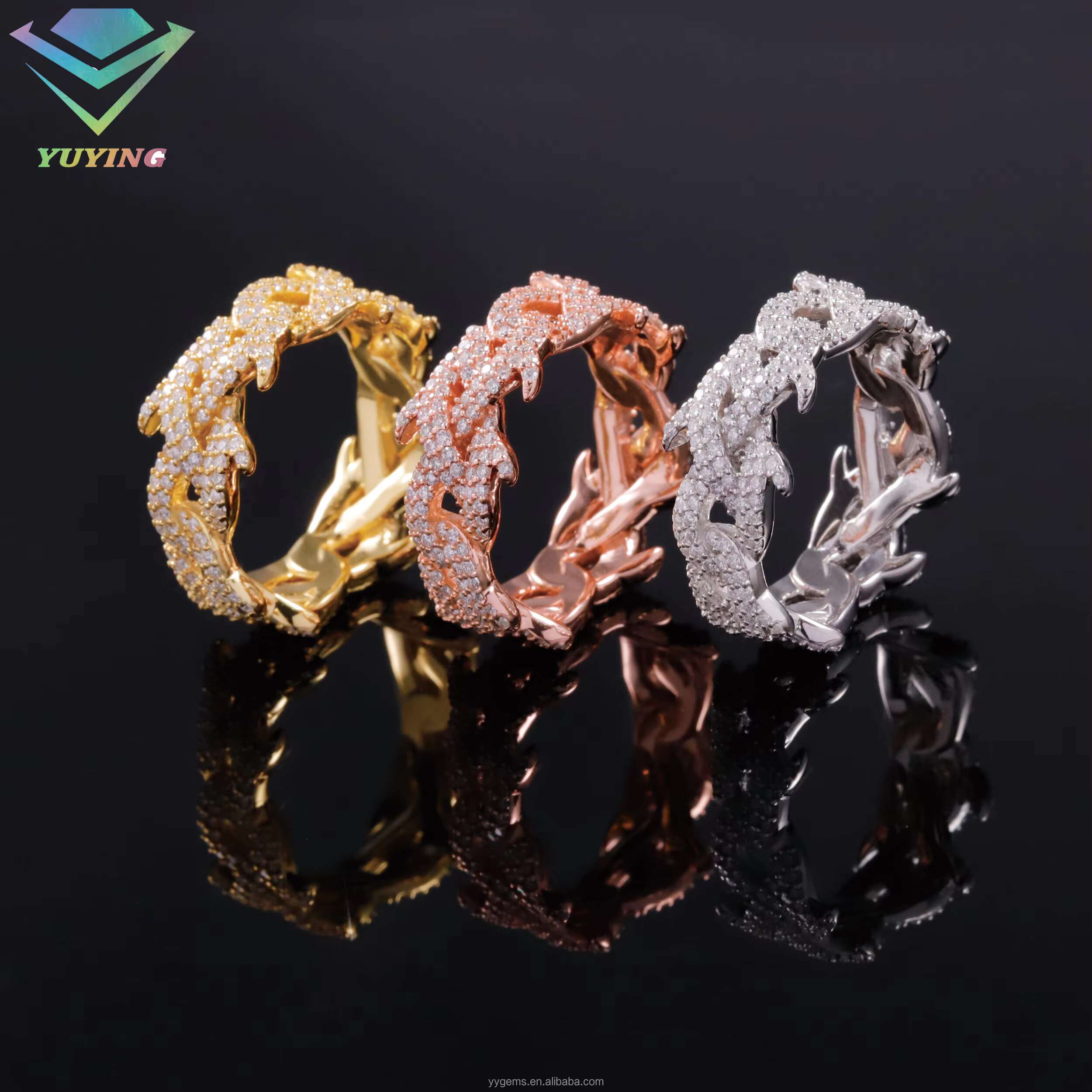 Fashion Jewelry Spiked Ring Iced Out VVS Moissanite 925 Silver Gold Plated Thorn Ring Hip Hop Men Women Cuban Ring