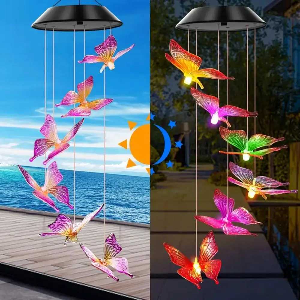 LED Solar Variable Light Waterproof Color Gradient Butterfly Angel Wind Chime Light for Courtyard Garden Lawn Porch Deck mom XJ250710