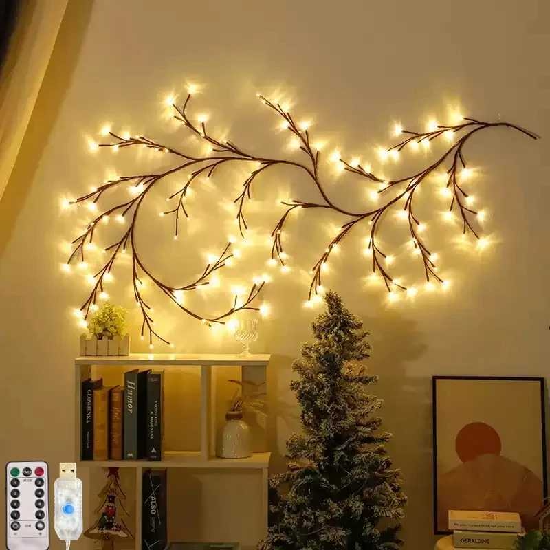 72/96/144LEDS USB Willow Vine Branch Lights 8 Modes Warm White Light for Wall Room Kitchen Coffee Shop Christmas Halloween Decoration XJ250710