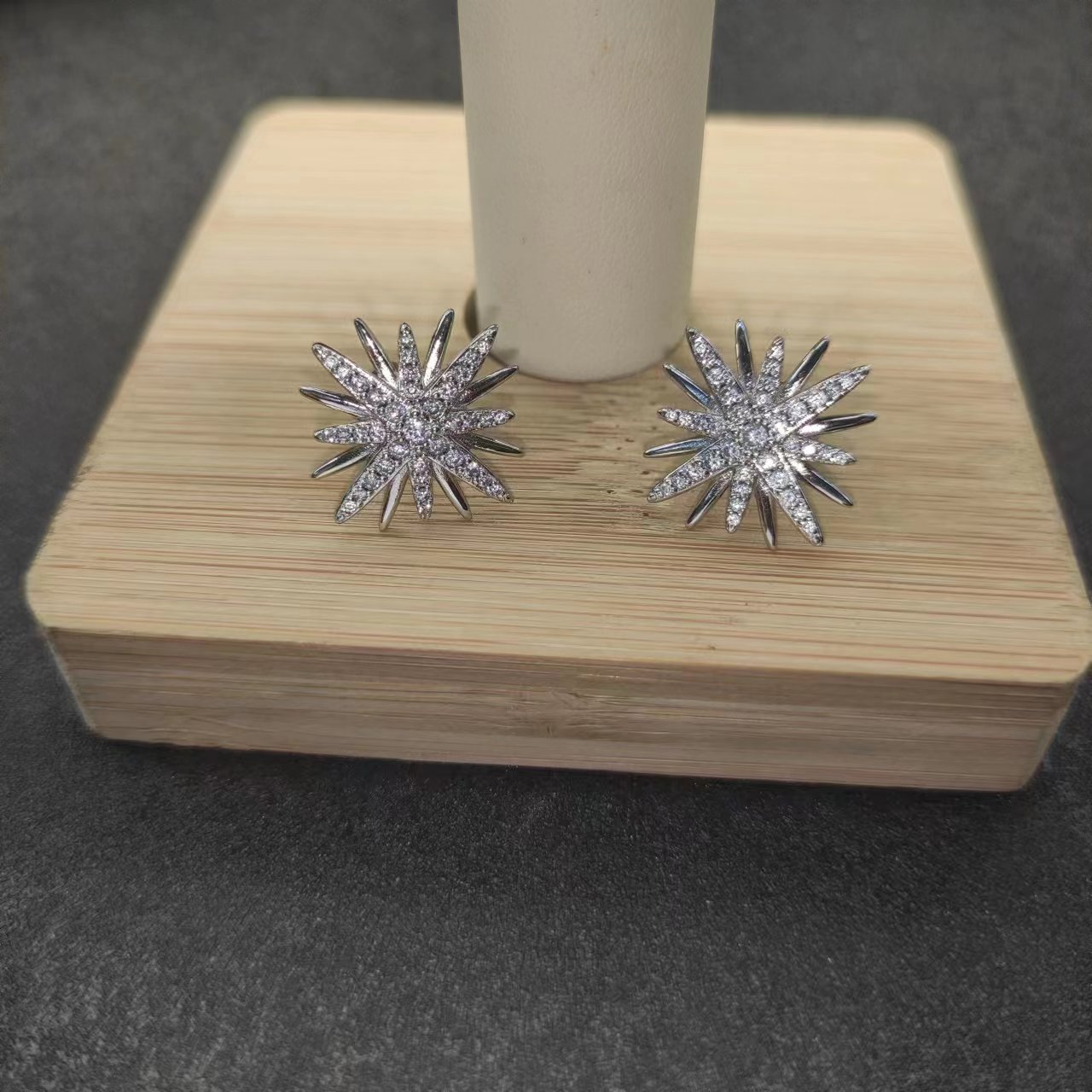 Stainless Steel Full Diamond Sunflower Pattern Earrings for Women - Party & Everyday Wear
