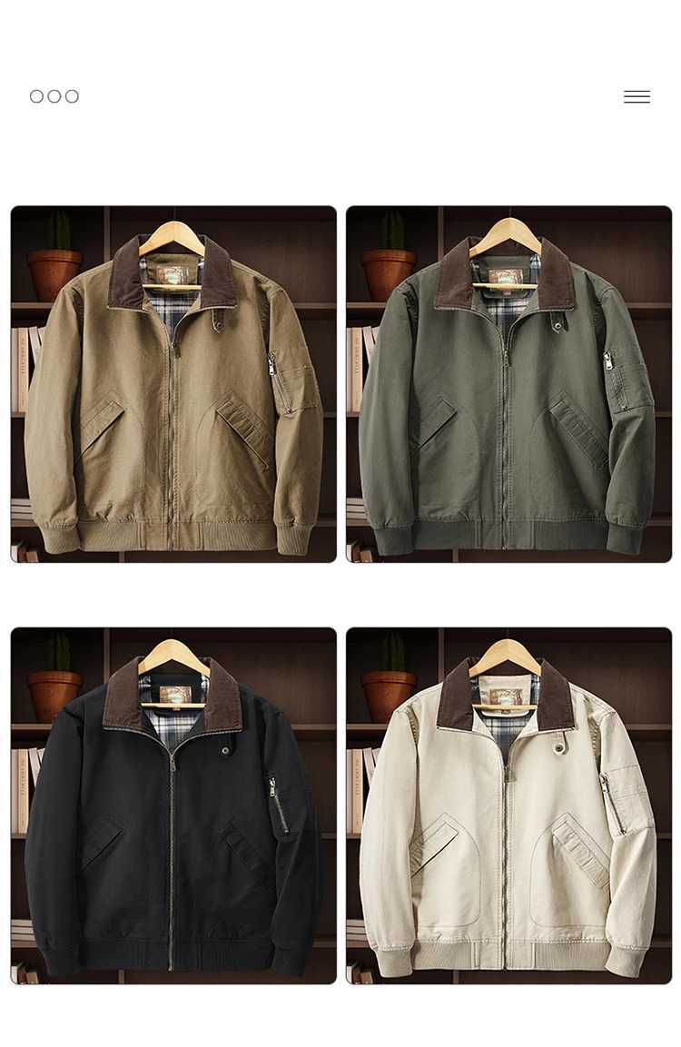 Mens Wash Jacket Multi-Pocket Cotton Middle-Aged And Elderly Stand Collar Overalls Jacket Mens Business Jacket W250711