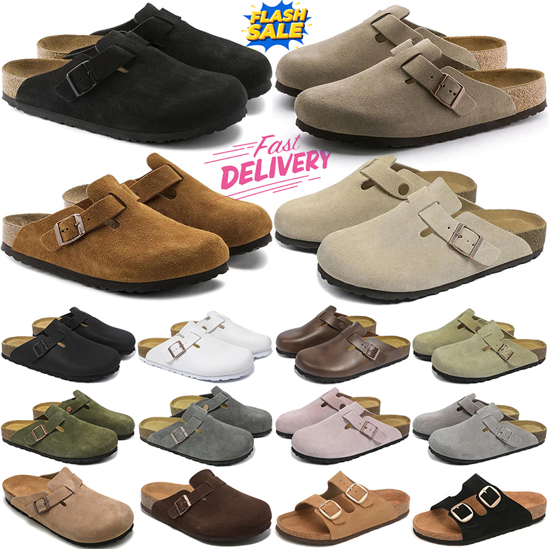 2025 boston clogs slippers designer sandals for men women slides shoes sliders suede leather sandal flip flops slide big buckle mens womens summer clogs sandles