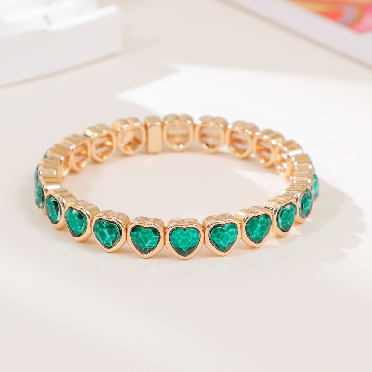 Heart Beads Gold Color Bracelets for Women Colorful Rhinestone Girl Bangle 250303