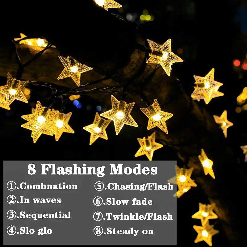 5/7/12M Outdoor Solar Holiday Garland Lamp LED Star String Lights for Garden Christmas Tree Wedding Party Balcony Decoration XJ250710