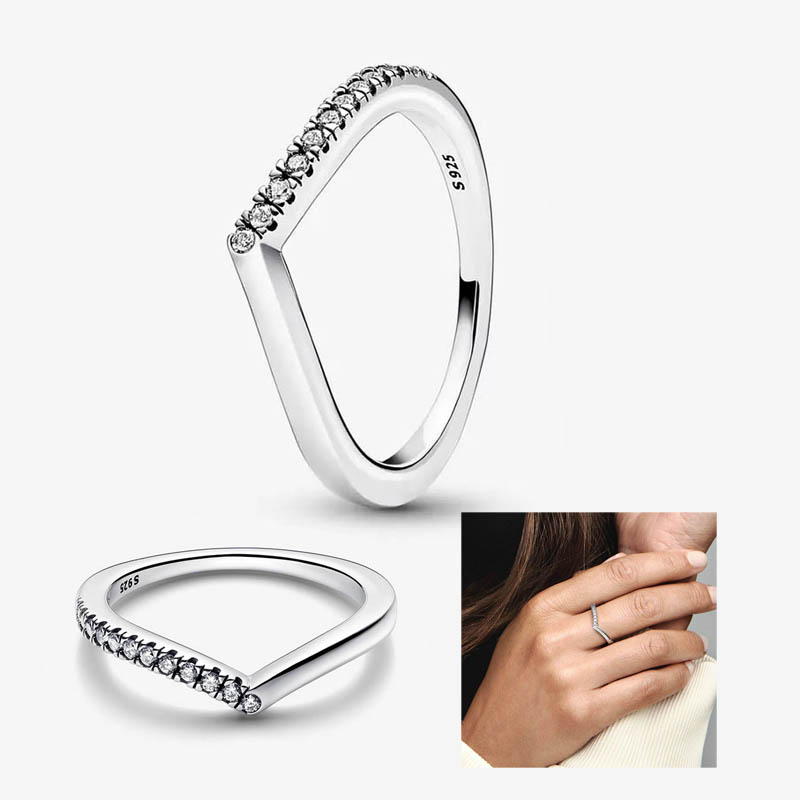 Timeless Wish Half Sparkling Ring 100% 925 Sterling Silver RING for Women Girls Wedding Gift Jewelry designer Diamond Stacking rings with Original Box