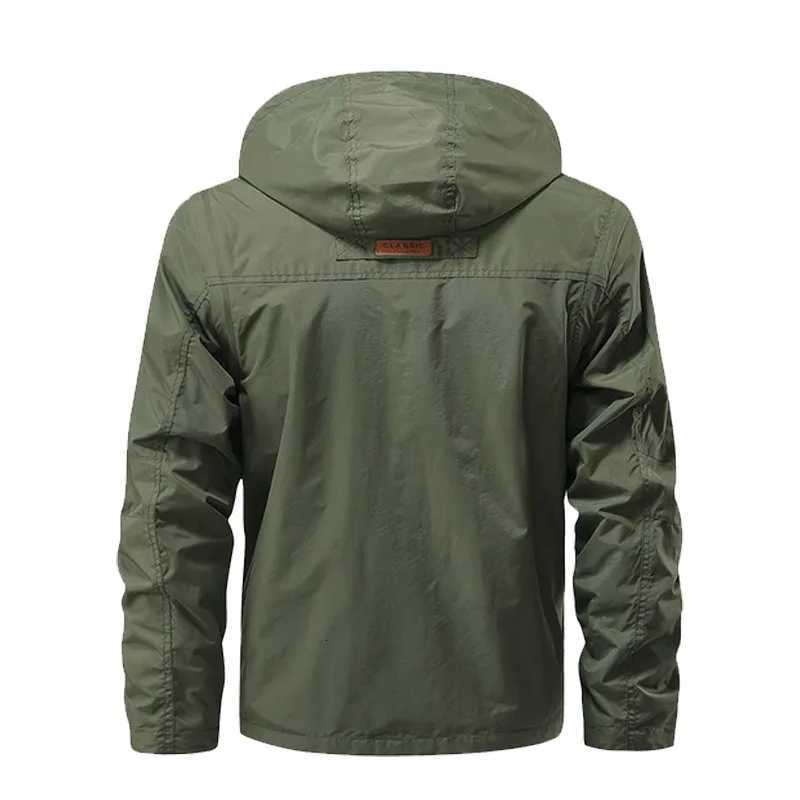 Detachable Sleeve Work Jacket Men Spring Autumn Casual Multi Pocket Hood Windbreaker Coat Outdoor Hiking Jacket Climbing Clothes W250711