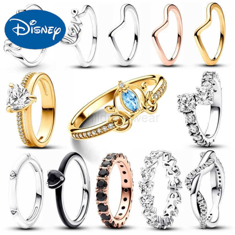 Disney 2024 New Ring-Disney Cinderella Carriage-Me Black Chakra Heart-Row Of Hearts Eternity-Fit Original Pandora Jewelry Women DIYGift W20250711