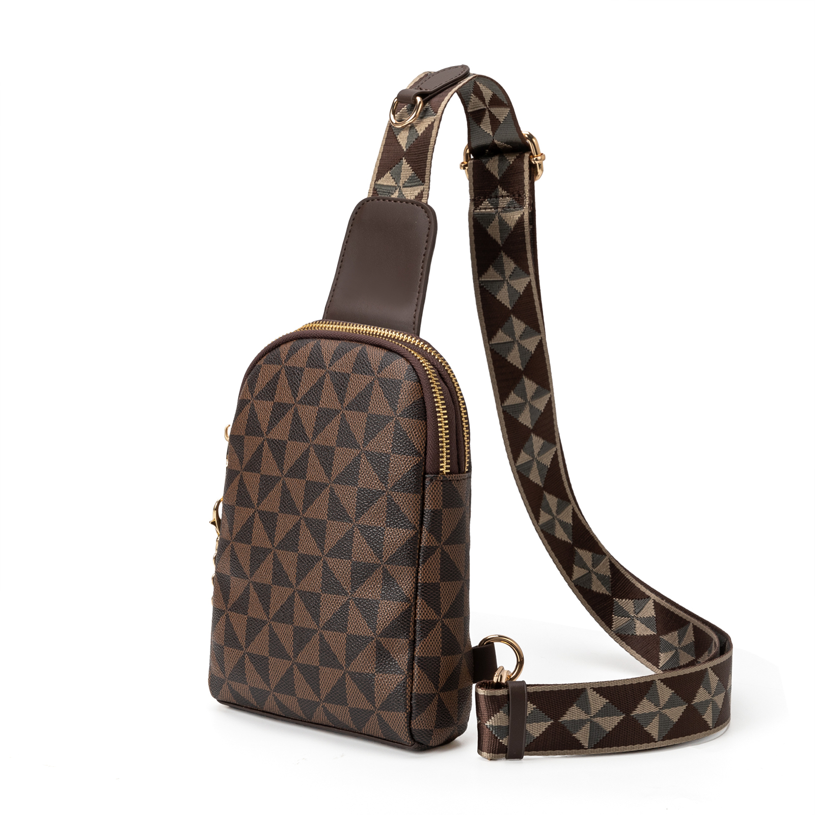 Designer bag free shipping Geometric Pattern Sling Bag Chain Decor Adjustable Strap student schoolbag