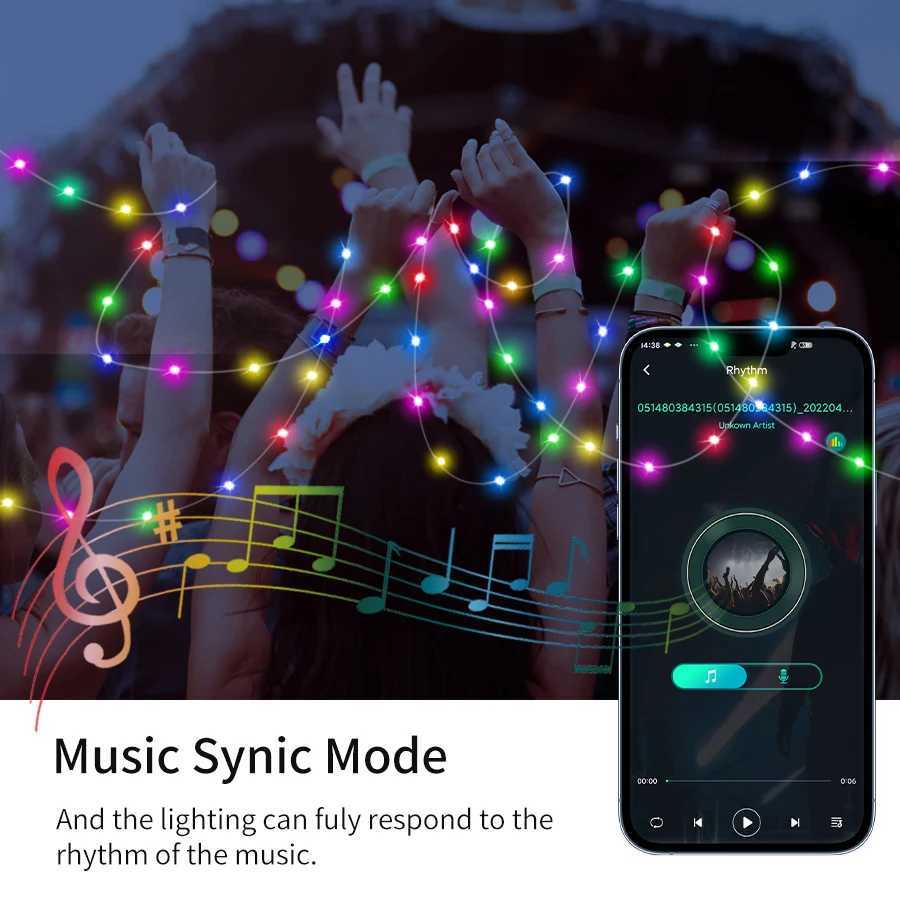 Led Fairy Light Strip Christmas Lights Smart Bluetooth USB Music Festoon Street Garland Wedding Birthday Party Decoration for Home XJ250710