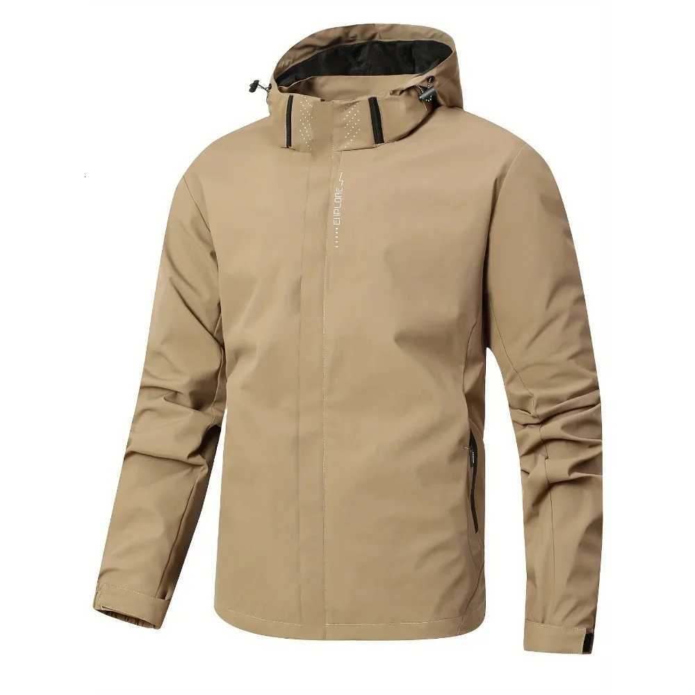 Mens Fashionable Waterproof Windproof Jacket Hooded Outdoor Hiking Camping Sports Windbreaker Jacket Lightweight Jacket W250711