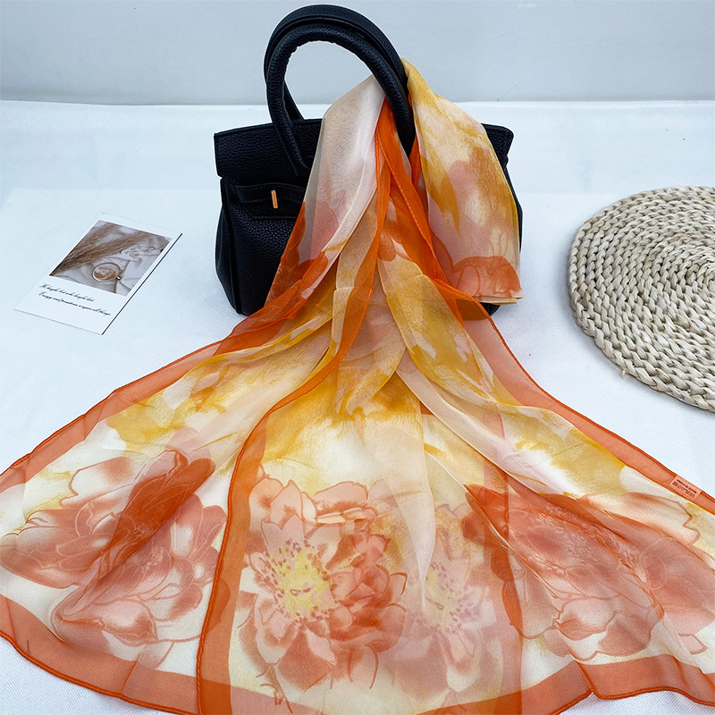K1308 Spring and summer new Georgette silk scarf beach towel women's travel vacation sunscreen shawl outer cape high-end scarf