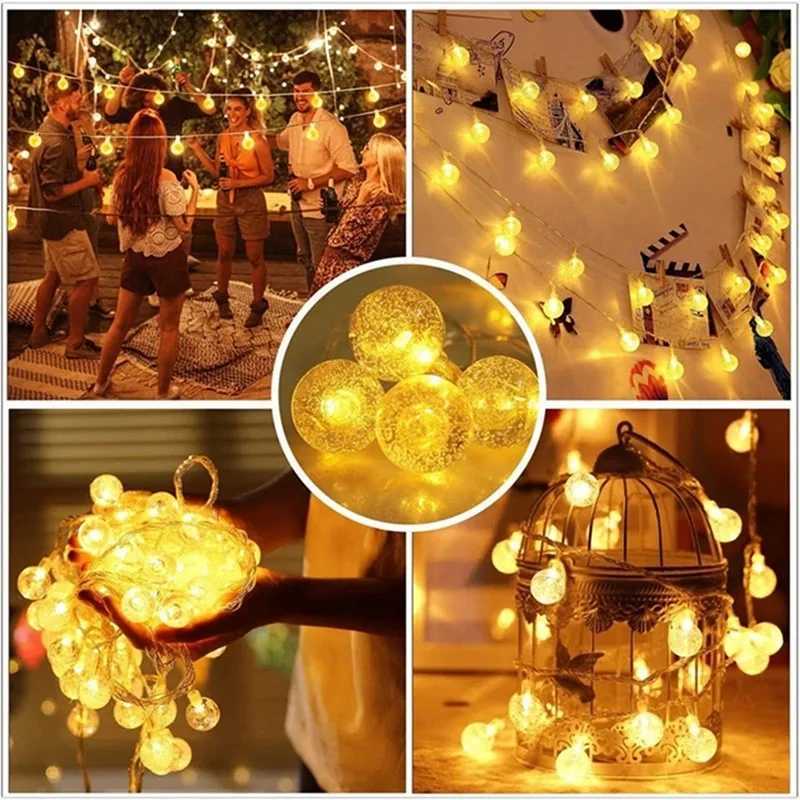 1.5-10m LED Crystal Ball Garland String Lights Indoor Decor Holiday Christmas Lamp 10/20/40/80 LED Fairy Lights Battery Operated XJ250710