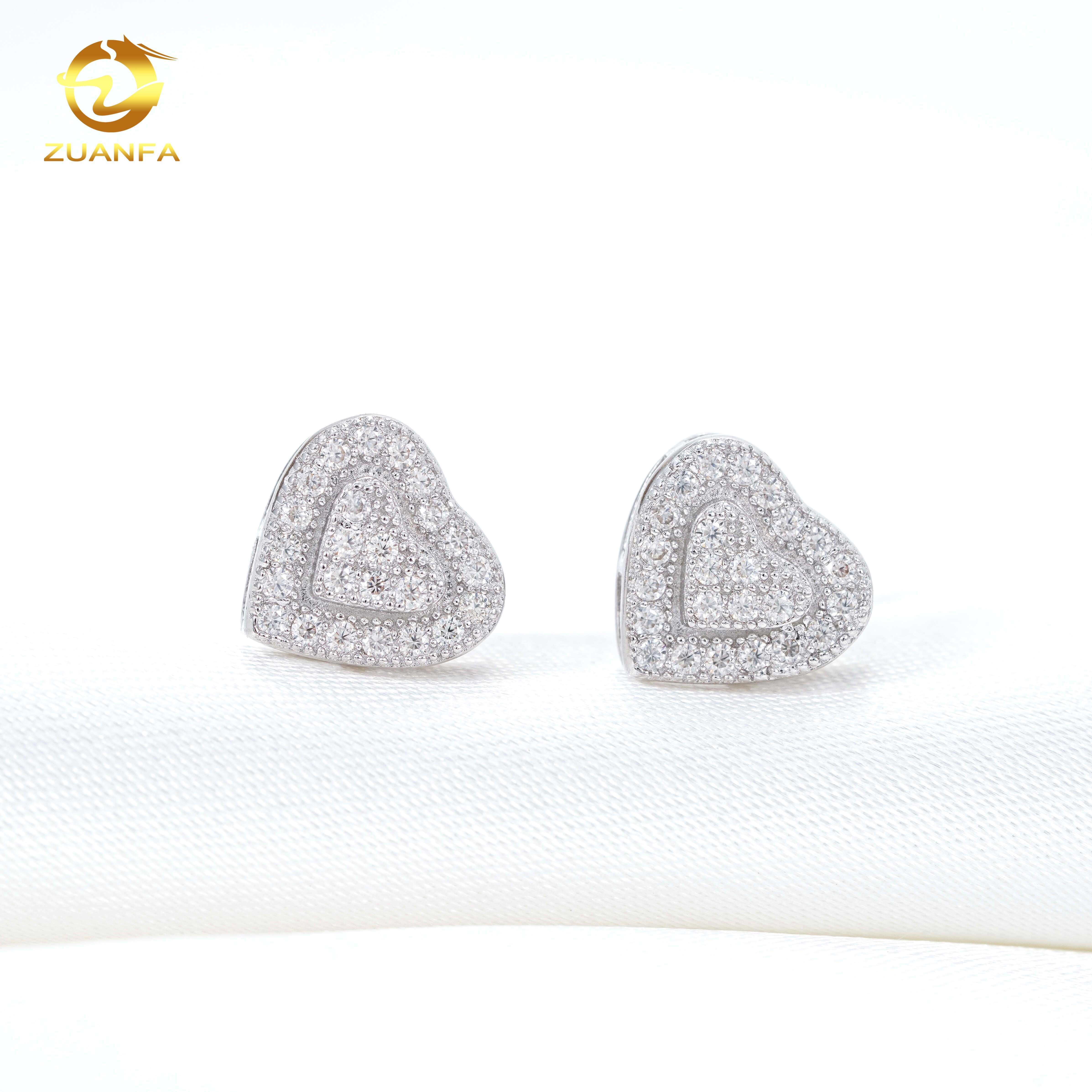 IGI Certified Fashion Heart Design Earring Cluster Lab Grown 925 Sterling Silver Iced Out Lab Diamond Screw Back Earrings
