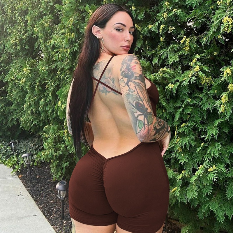 Women's Jumpsuits & Rompers European and American fashion pleated hips slim shorts sexy backless design suspenders tight thin jumpsuit.